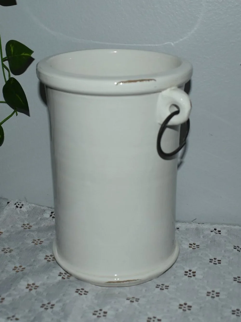 Vintage Pottery Barn Italian Ceramic Crock Wine Chiller Kitchen Utensil Holder